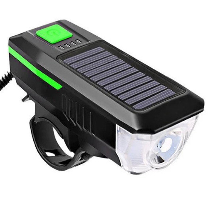 Велофара з сигналом LY-17-XPE, сол. батарея, виносна кнопка, Waterproof, Li-Ion акум., ЗП mircoUS
