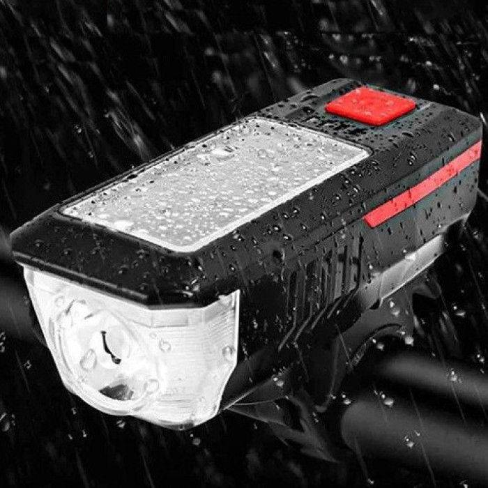 Велофара з сигналом LY-17-XPE, сол. батарея, виносна кнопка, Waterproof, Li-Ion акум., ЗП mircoUS