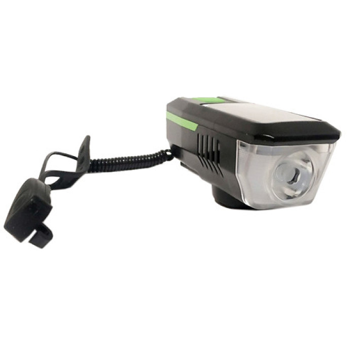 Велофара з сигналом LY-17-XPE, сол. батарея, виносна кнопка, Waterproof, Li-Ion акум., ЗП mircoUS