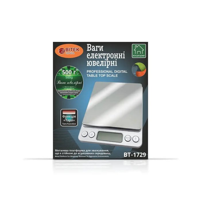 Ваги електронні ювелірні 500г точність 0,01г BITEK BT-1729/ 6605 (50)