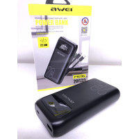 Power Bank Awei P 169K 20 000 mAh 22.5W with Type-C and Lightning Cable Black (20 шт/ящ)