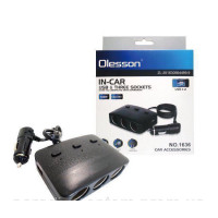 Розгалужувач авто OLESSON 1636/JS-1015 (3 гнізда+2*USB)(120)