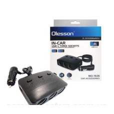 Розгалужувач авто OLESSON 1636/JS-1015 (3 гнізда+2*USB)(120)