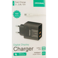 Адаптер (A-14) 220v 2 usb with digital display CX QC03/ 5740 (250 шт./ясть)