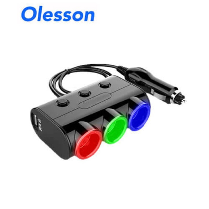 Автомобільний зарядний пристрій Olesson MOD-1523 ( 3 in 1/120W/Triple Direct LED Socket )(120)